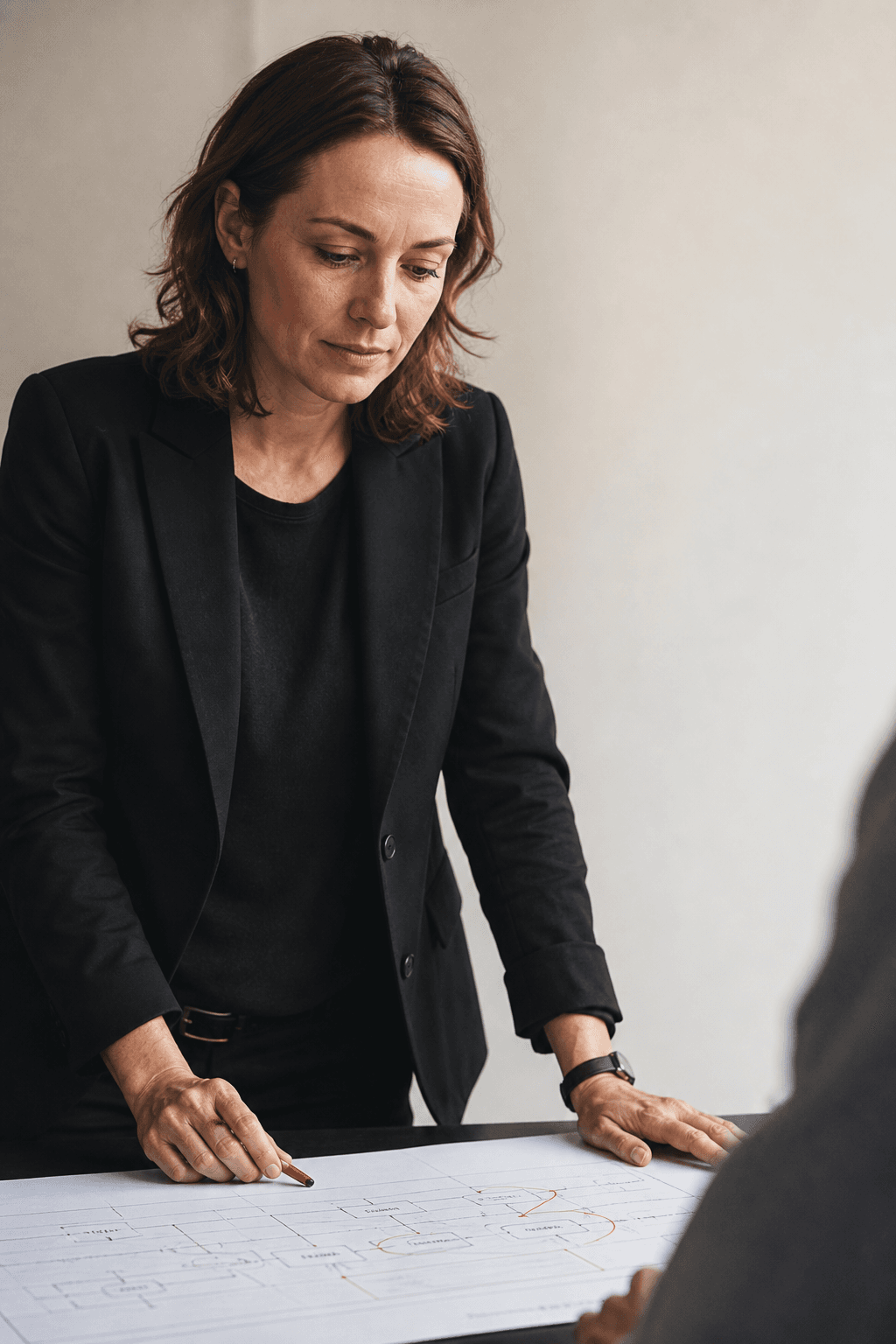 Operations leader reviewing a workflow map